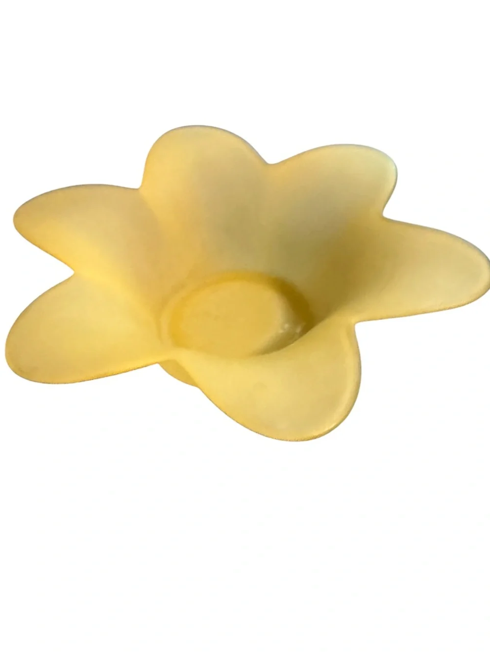 Vintage Yellow Frosted Satin Glass Flower Bowl - 6